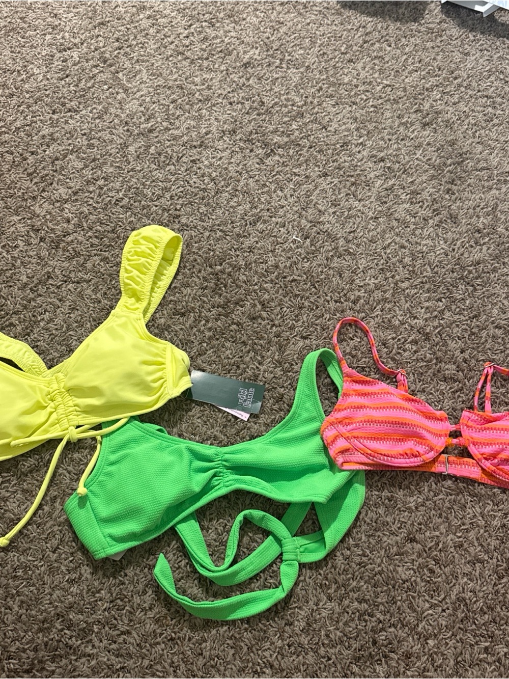 Target Women’s Neon Yellow, Neon Green & Pink Stripe Bikini Tops